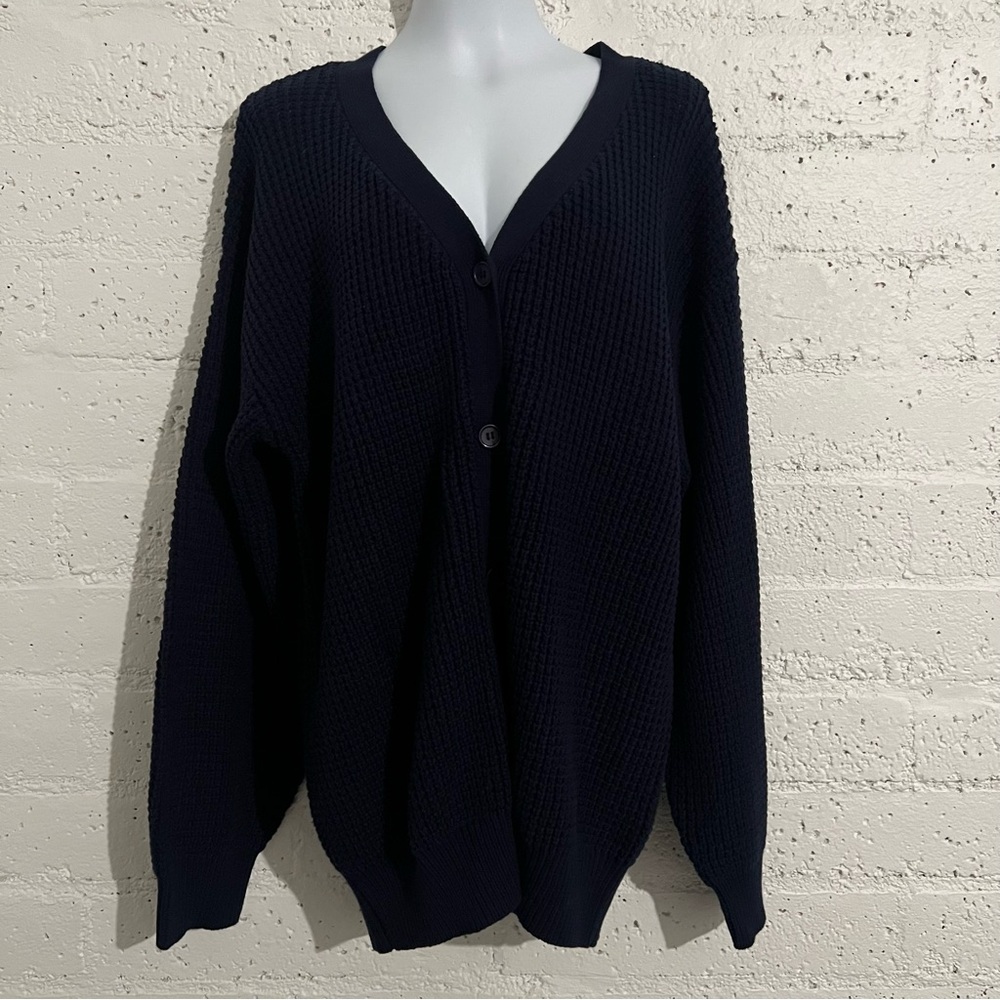 Qualfort Womens Cardigan Sweater XXXL Blue Button Front Chunky Knit NEW Y3